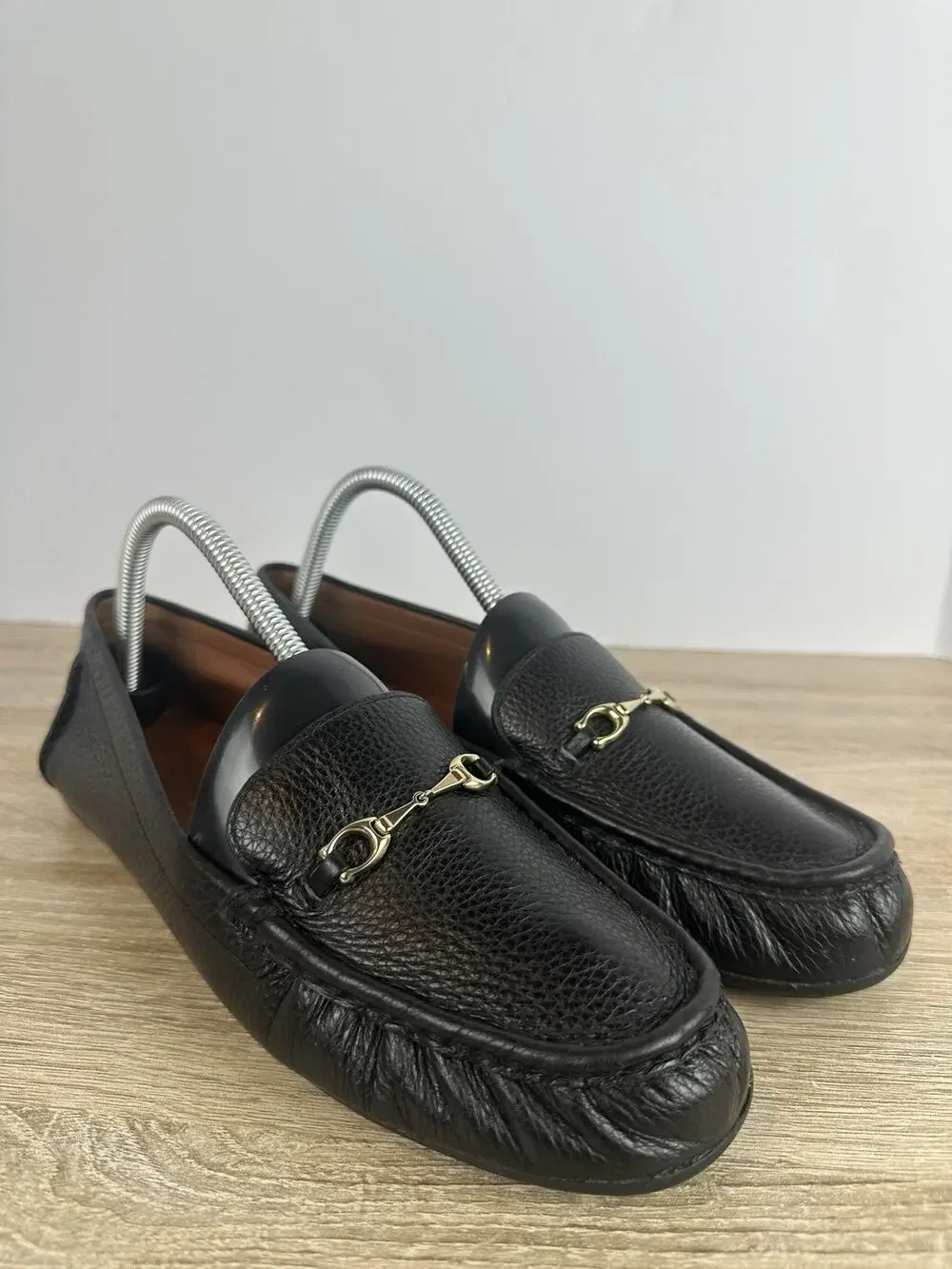 Coach Womens Driving Loafers Black Pebbled Leather Horsebit Moccasins US 8.5B